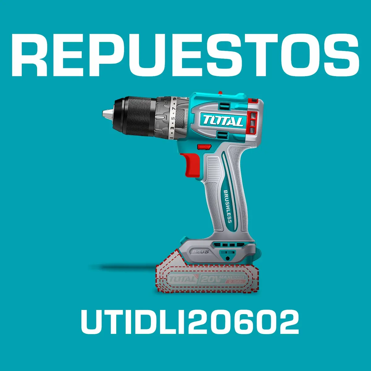 Repuestos Taladro Inalámbrico 20V 1/2" 60Nm. Codigo Utidli20602 1