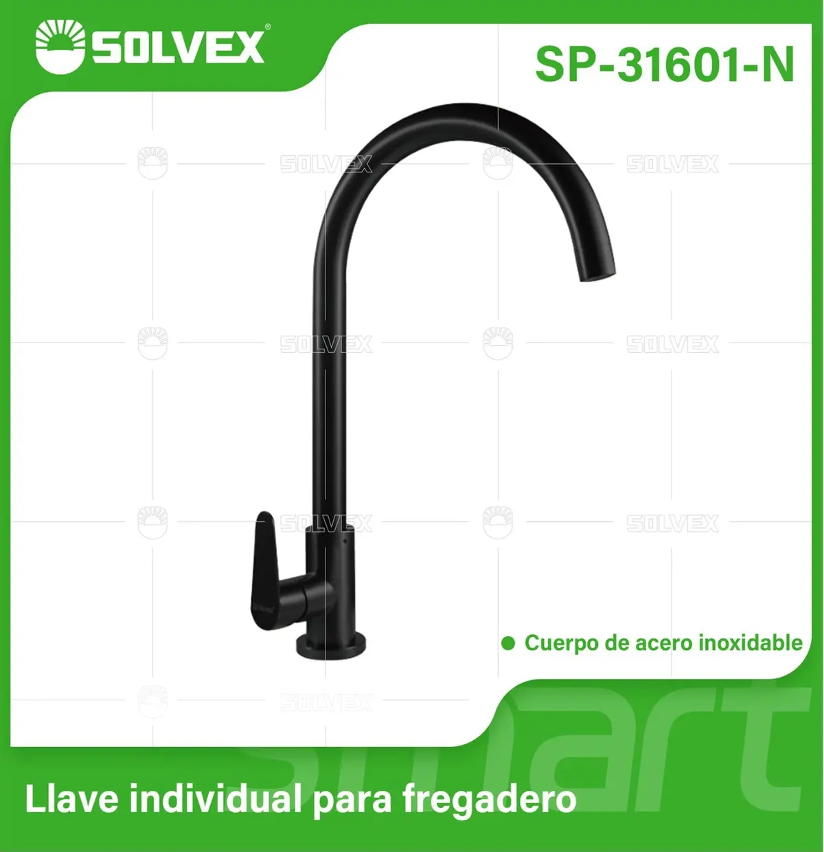 Llave De Fregador Individual. Color Negro Mate. Grifo Para Cocina. Pluma De Acero Inoxidable. 1