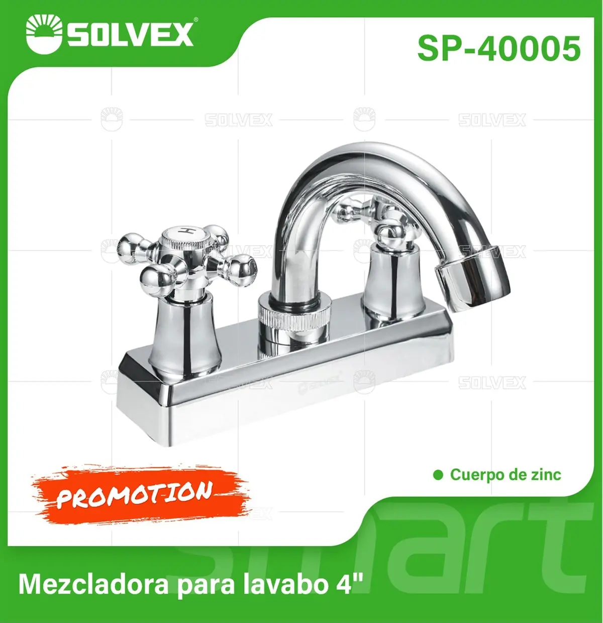 Llave Mezcladora 4" Para Lavamanos Con Cubierta Y Manerales Tipo Cruz. Pluma Grifo Con Modo Frío Y Caliente. 1