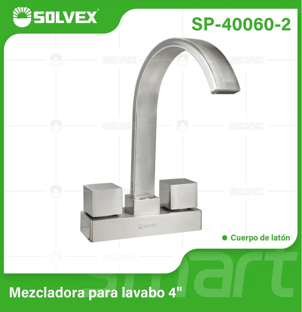Llave Mezcladora 4" Para Lavamanos O Fregador Tipo Bar. Grifo Con Manerales Cuadrados Y Pluma Alta Cromada. Acabado Satinado. 1