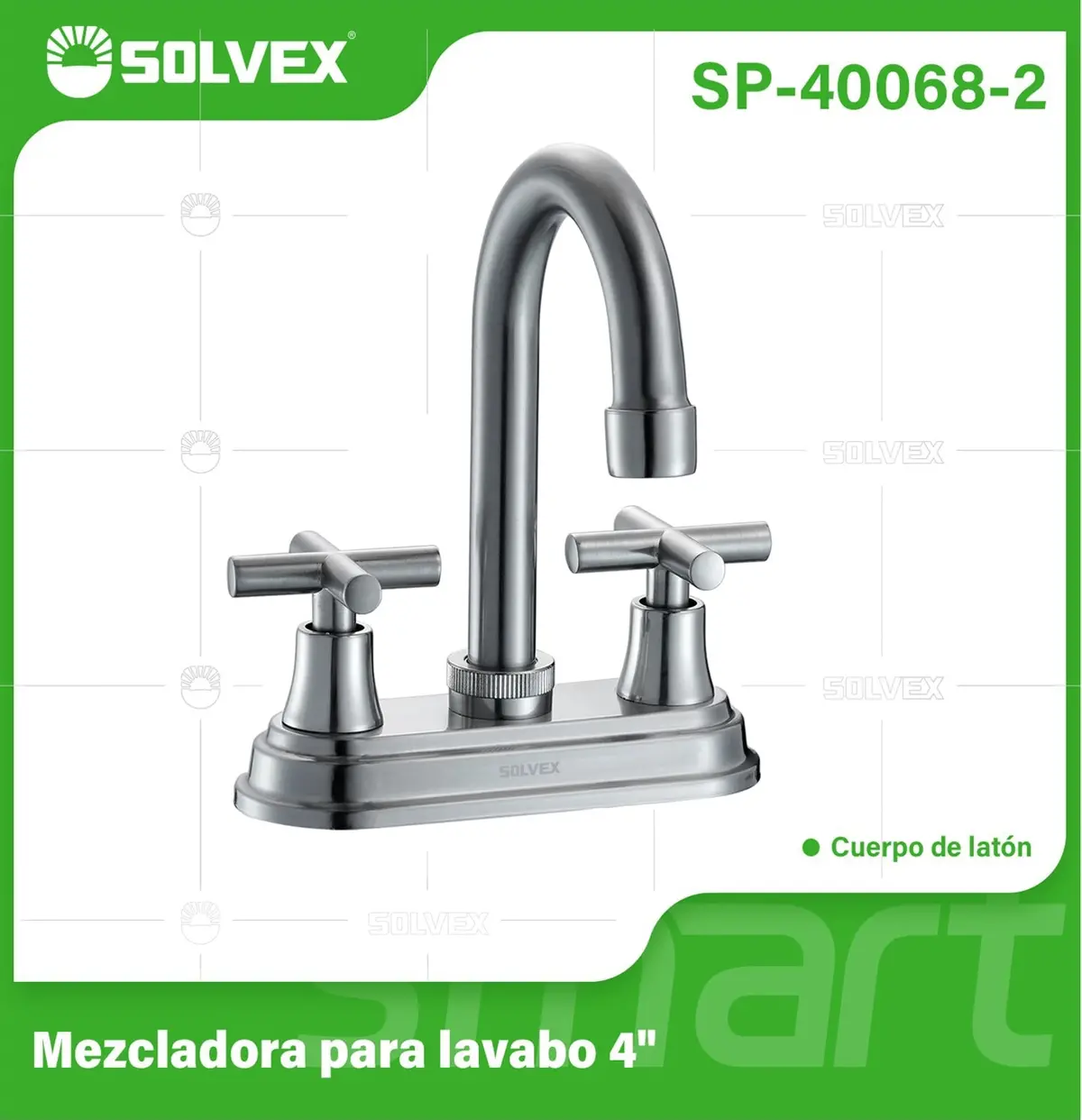 Llave Mezcladora 4" Para Lavamanos Con Cubierta Y Manerales Tipo Cruz. Pluma Giratoria Con Acabado Satinado. 1