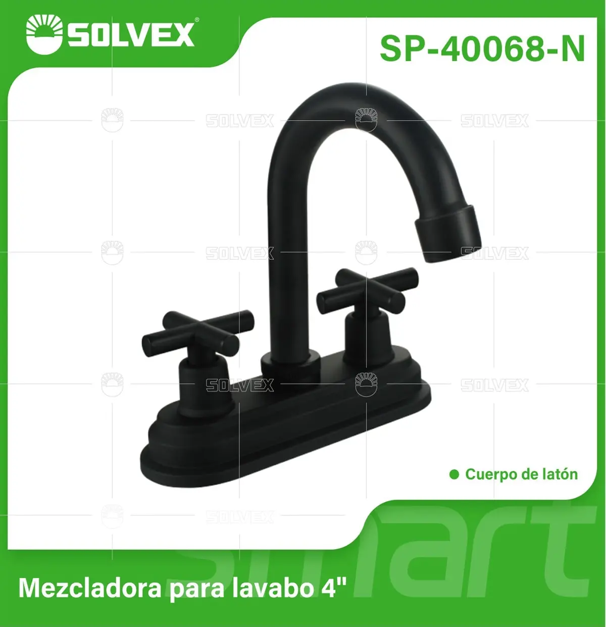 Llave Mezcladora 4" Para Lavamanos Con Cubierta Y Manerales Tipo Cruz. Pluma Giratoria En Color Negro. 1