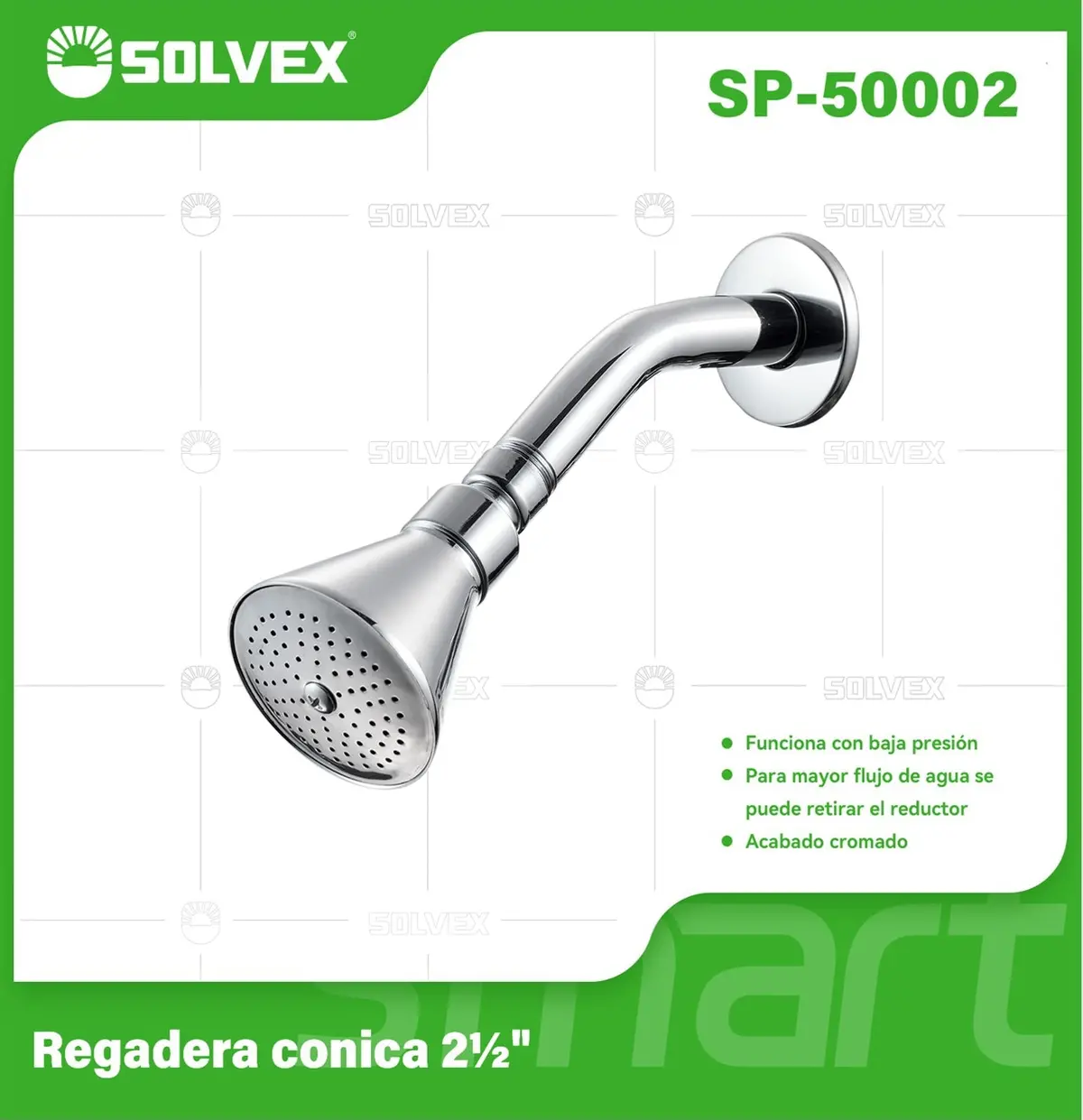 Regadera Para Ducha Cónica 2½" Cromada Brillante. Cabezal De Alta Durabilidad Con Reductor Desmontable. 1