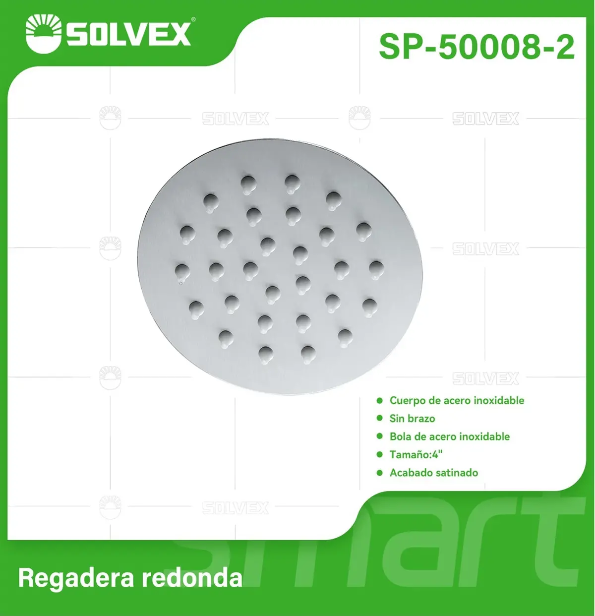 Cabezal De Ducha Redondo 4" Satinado. Regadera De Acero Inoxidable Cepillada. 1