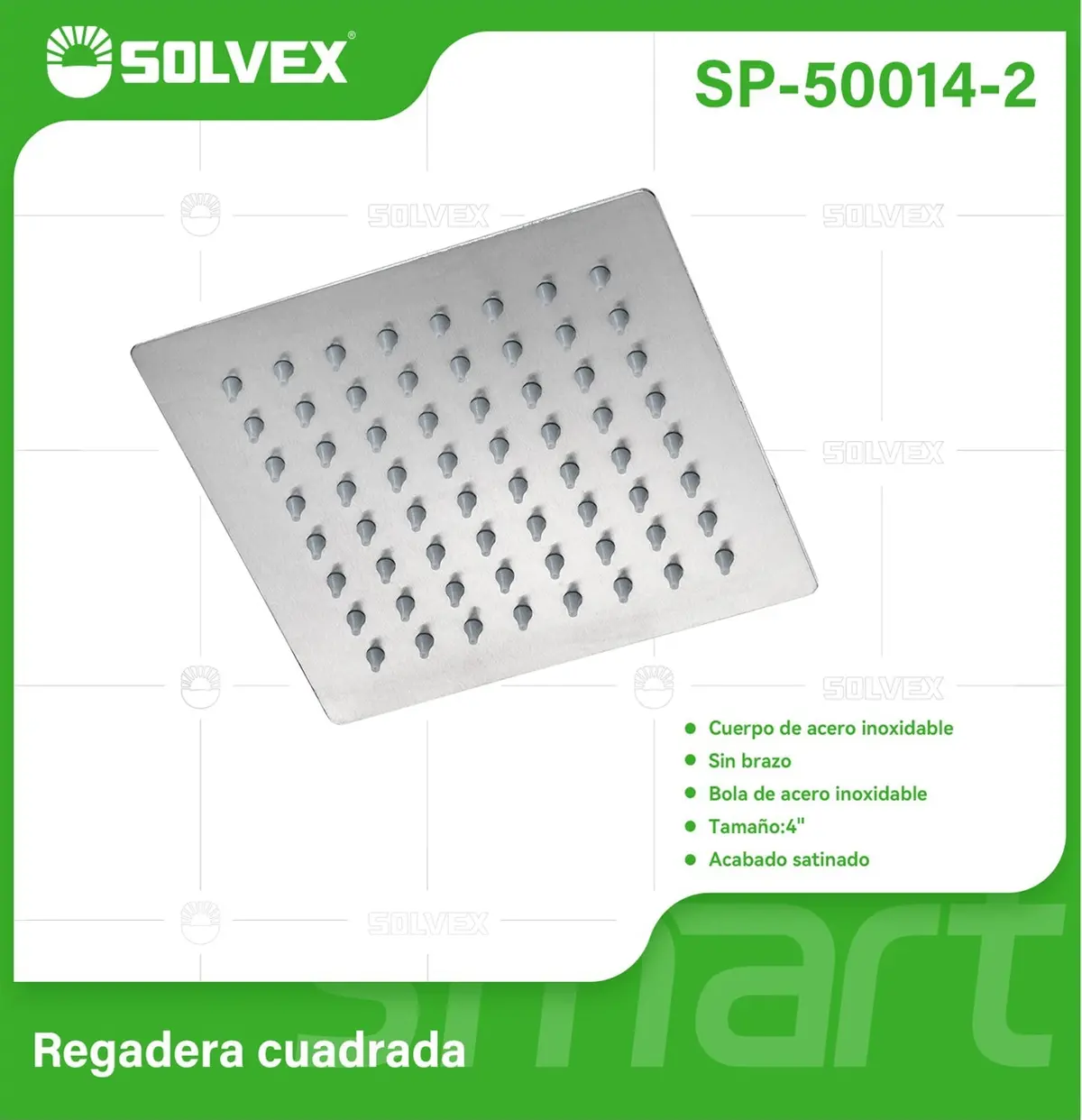 Cabezal De Ducha Cuadrado 4" Satinado. Regadera De Acero Inoxidable Cepillada. 1