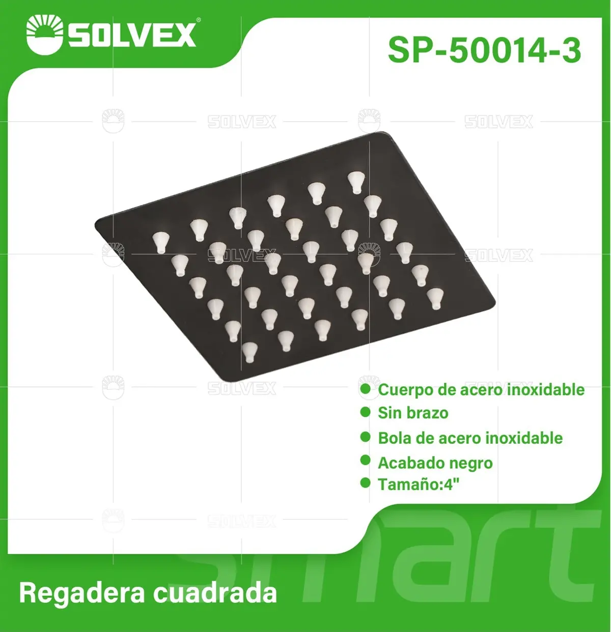 Regadera Para Ducha Cuadrada 4". Cabezal De Acero Inoxidable Con Acabado Negro Mate. 1