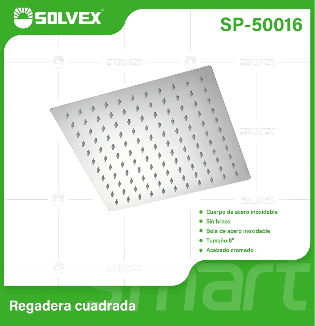 Cabezal De Ducha Cuadrado 6". Regadera De Acero Inoxidable Cromada. 1