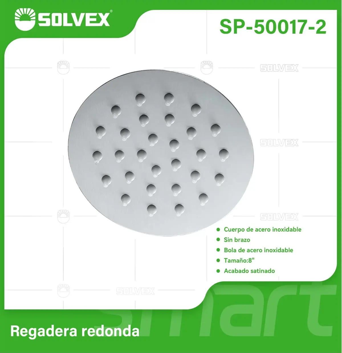 Cabezal De Ducha Redondo 8" Satinado. Regadera De Acero Inoxidable Cepillada. 1