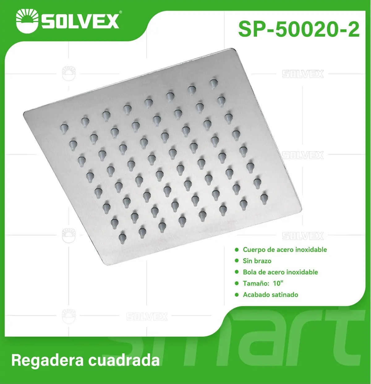 Cabezal De Ducha Cuadrado 10" Satinado. Regadera De Acero Inoxidable Cepillada. 1