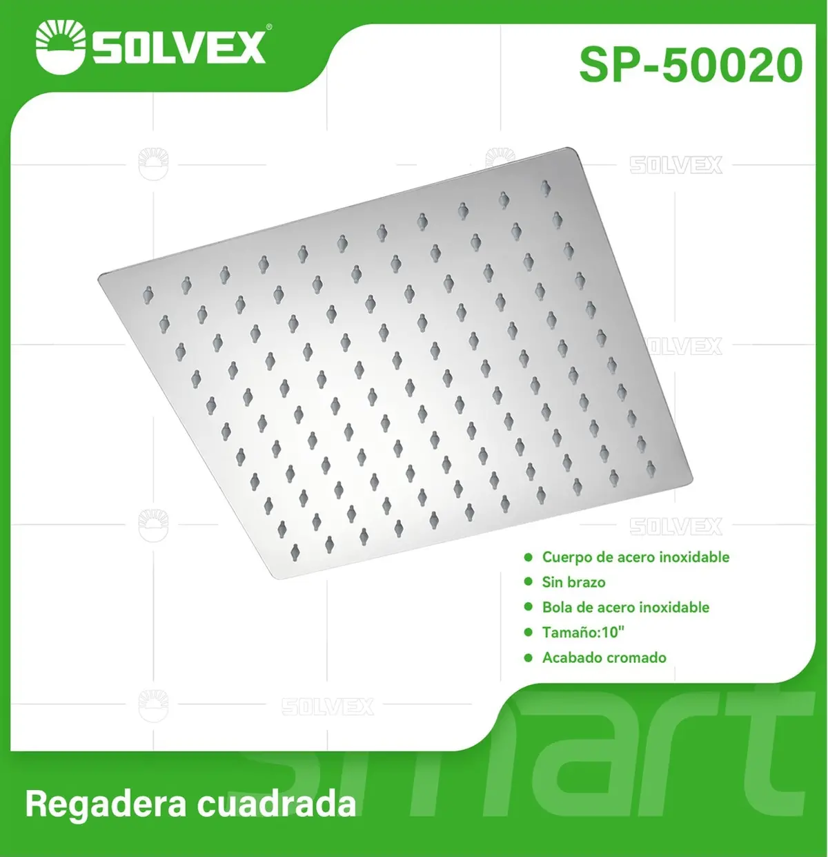 Cabezal De Ducha Cuadrado 10". Regadera De Acero Inoxidable Cromada. 1