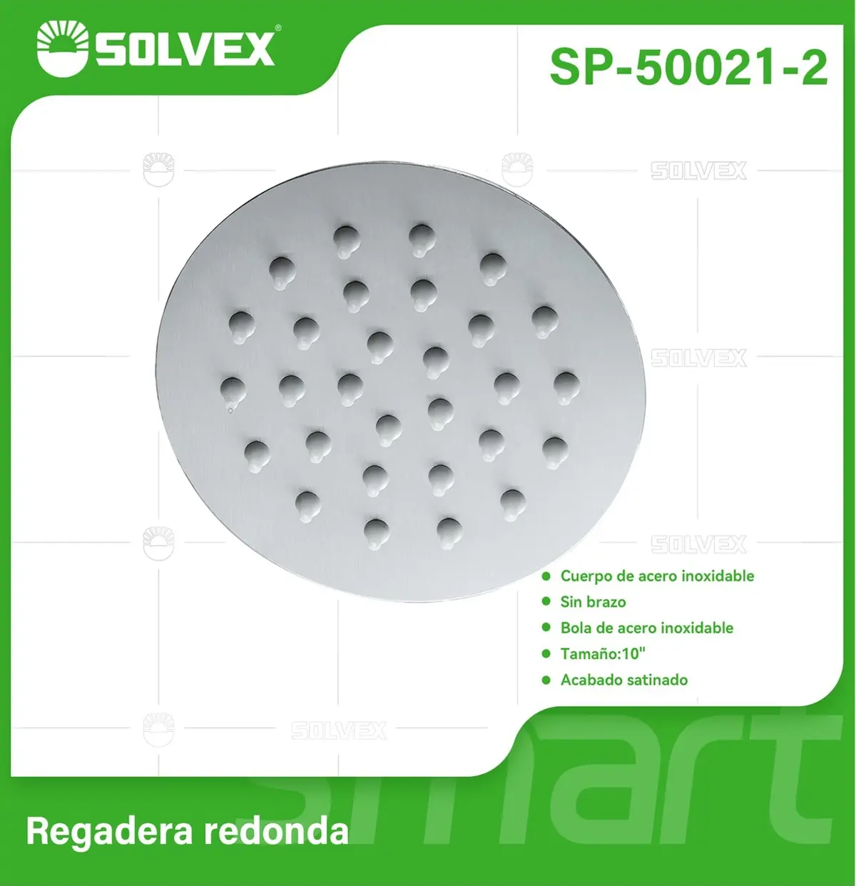 Cabezal De Ducha Redondo 10" Satinado. Regadera De Acero Inoxidable Cepillada. 1
