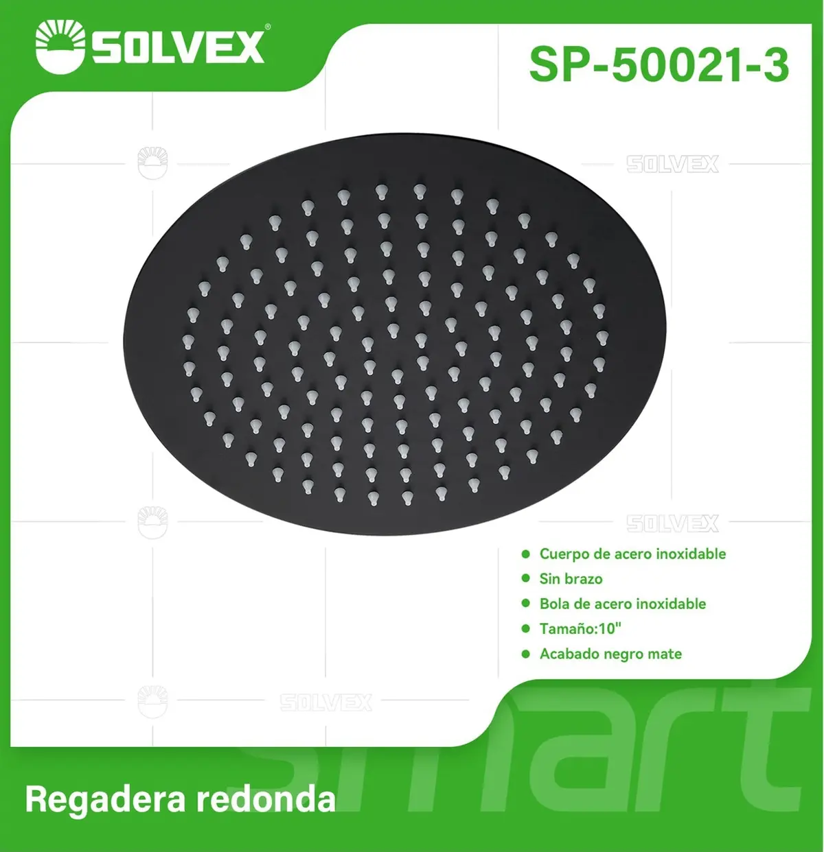 Regadera Para Ducha Redonda 10". Cabezal De Acero Inoxidable Con Acabado Negro Mate. 1
