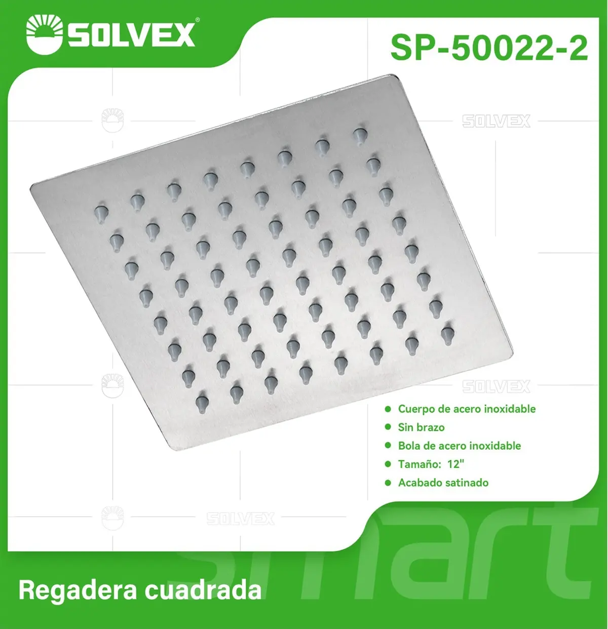 Cabezal De Ducha Cuadrado 12" Satinado. Regadera De Acero Inoxidable Cepillada. 1