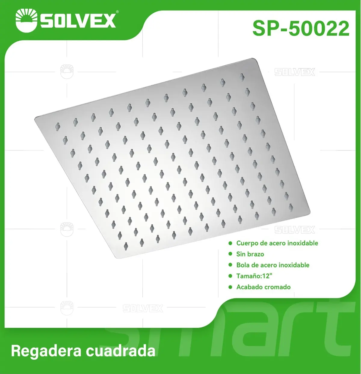 Cabezal De Ducha Cuadrado 12". Regadera De Acero Inoxidable Cromada. 1