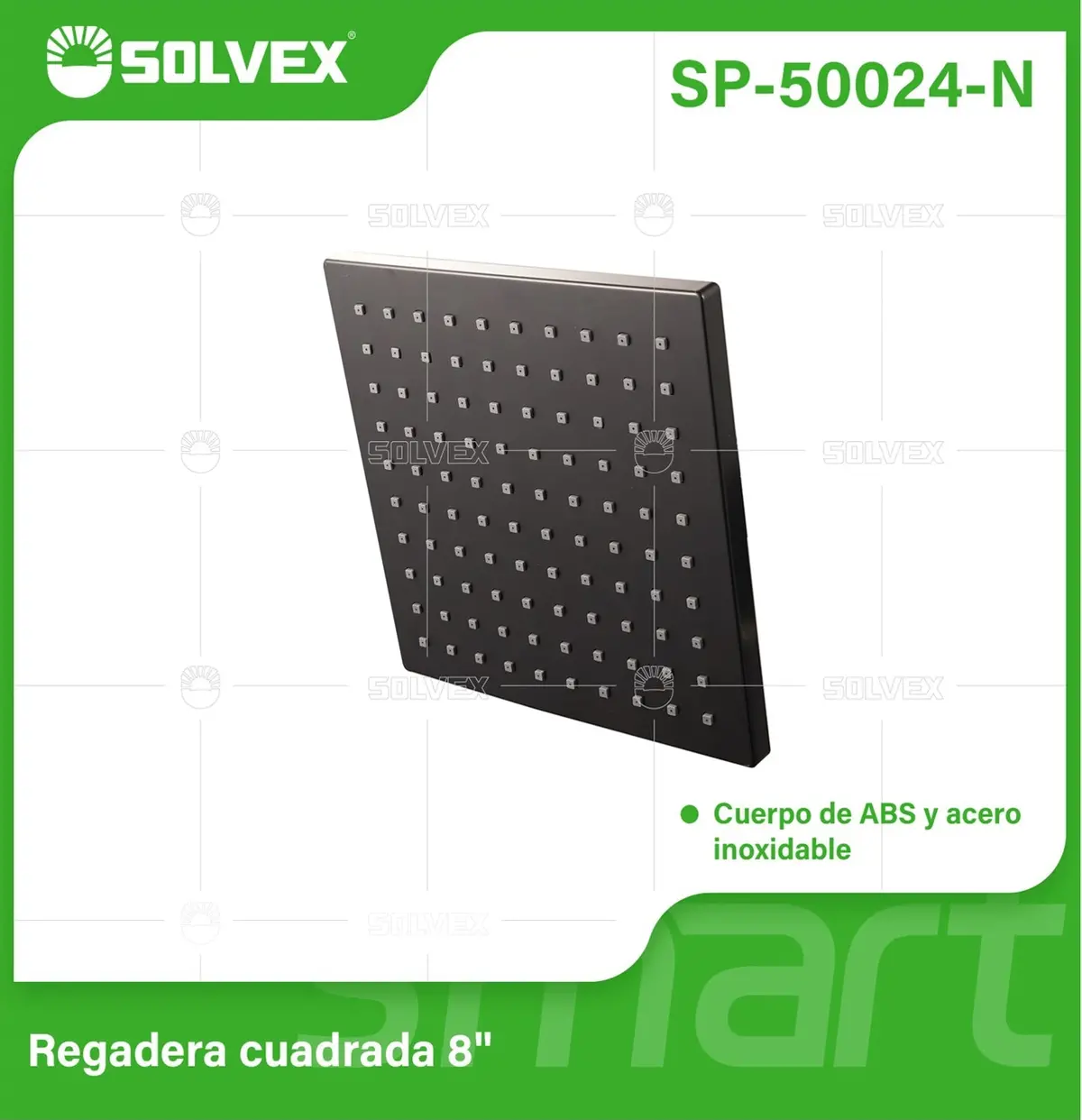 Regadera Para Ducha Cuadrada 8" Negra. Cabezal De Abs Y Acero Inoxidable Resistente. 1