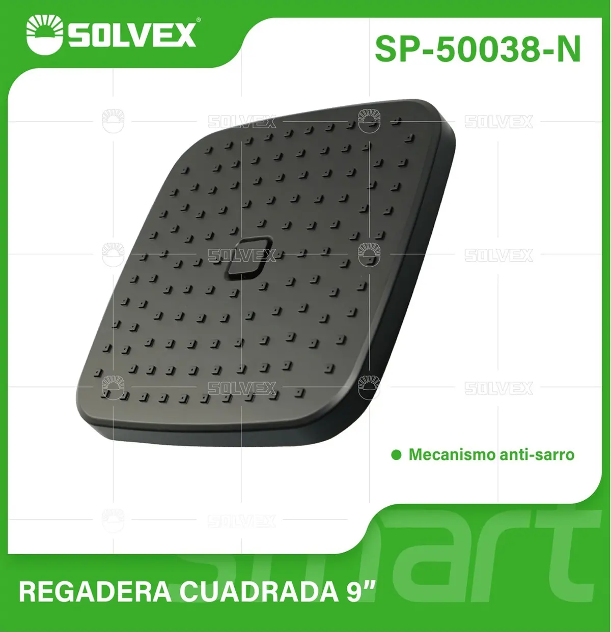 Regadera Para Ducha Cuadrada 9" Negra. Cabezal De Plástico Abs Con Mecanismo Antical. 1