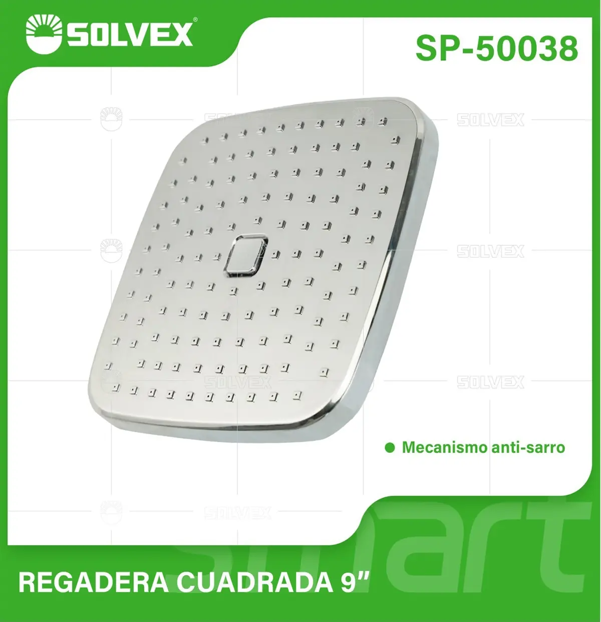 Regadera Para Ducha Cuadrada 9" Cromada. Cabezal De Plástico Abs Con Mecanismo Antical. 1