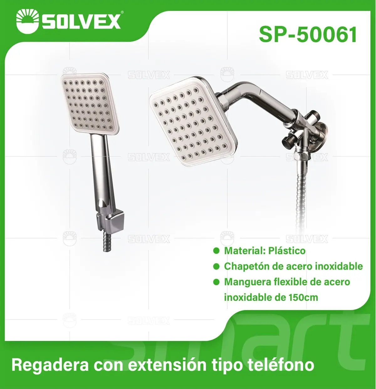 Regadera Para Ducha Con Extensión Tipo Teléfono 4" Cuadrada Cromada. Manguera Y Desviador Incluidos. 1