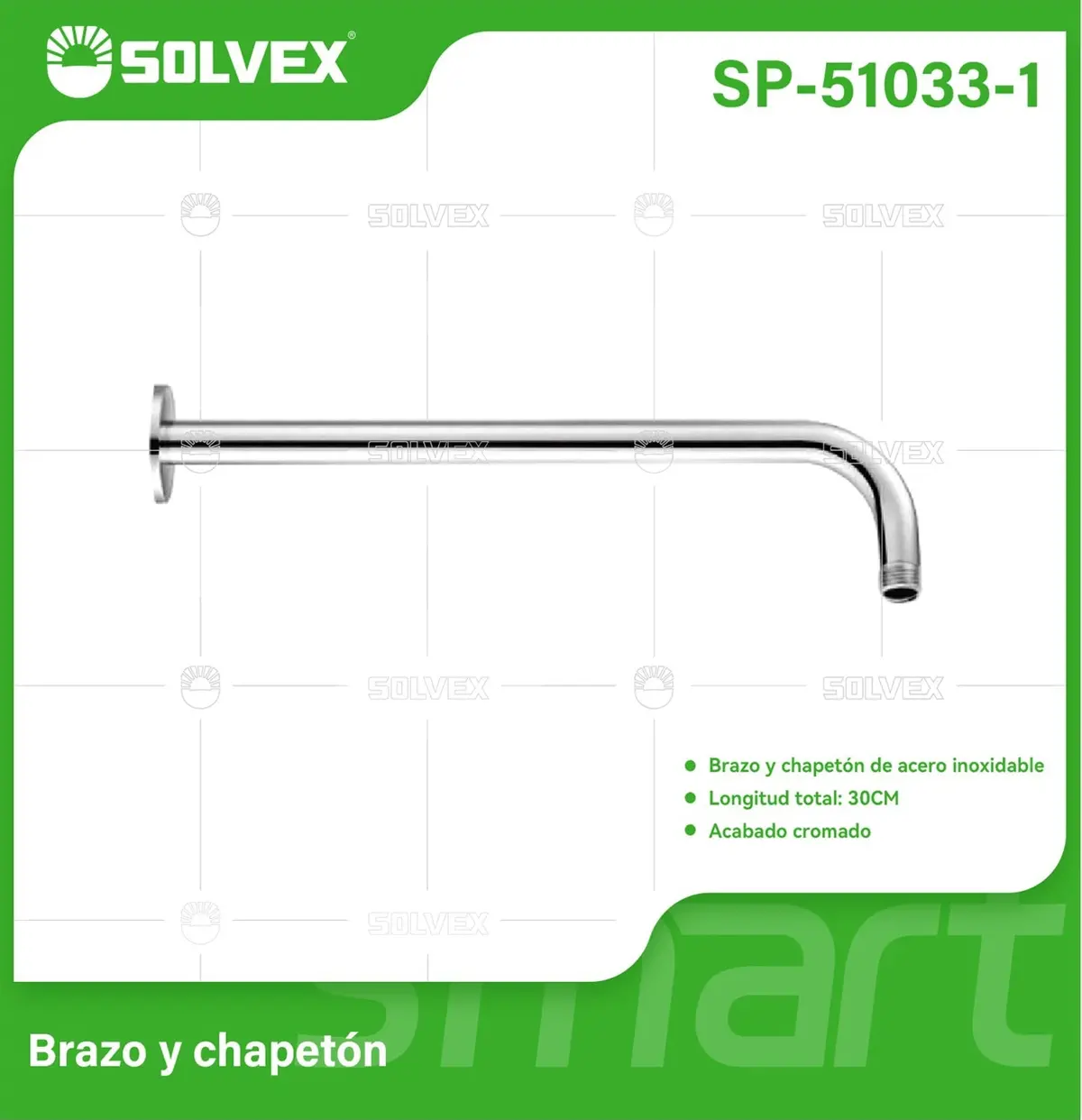 Brazo De Ducha 30 Cm Cromado. Tubo De Acero Inoxidable Con Chapetón Para Regadera. 1