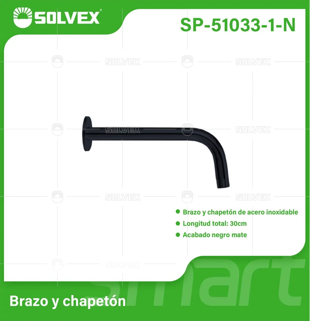 Brazo De Ducha 30 Cm. Tubo De Acero Inoxidable Con Chapetón Para Regadera. Color Negro. 1