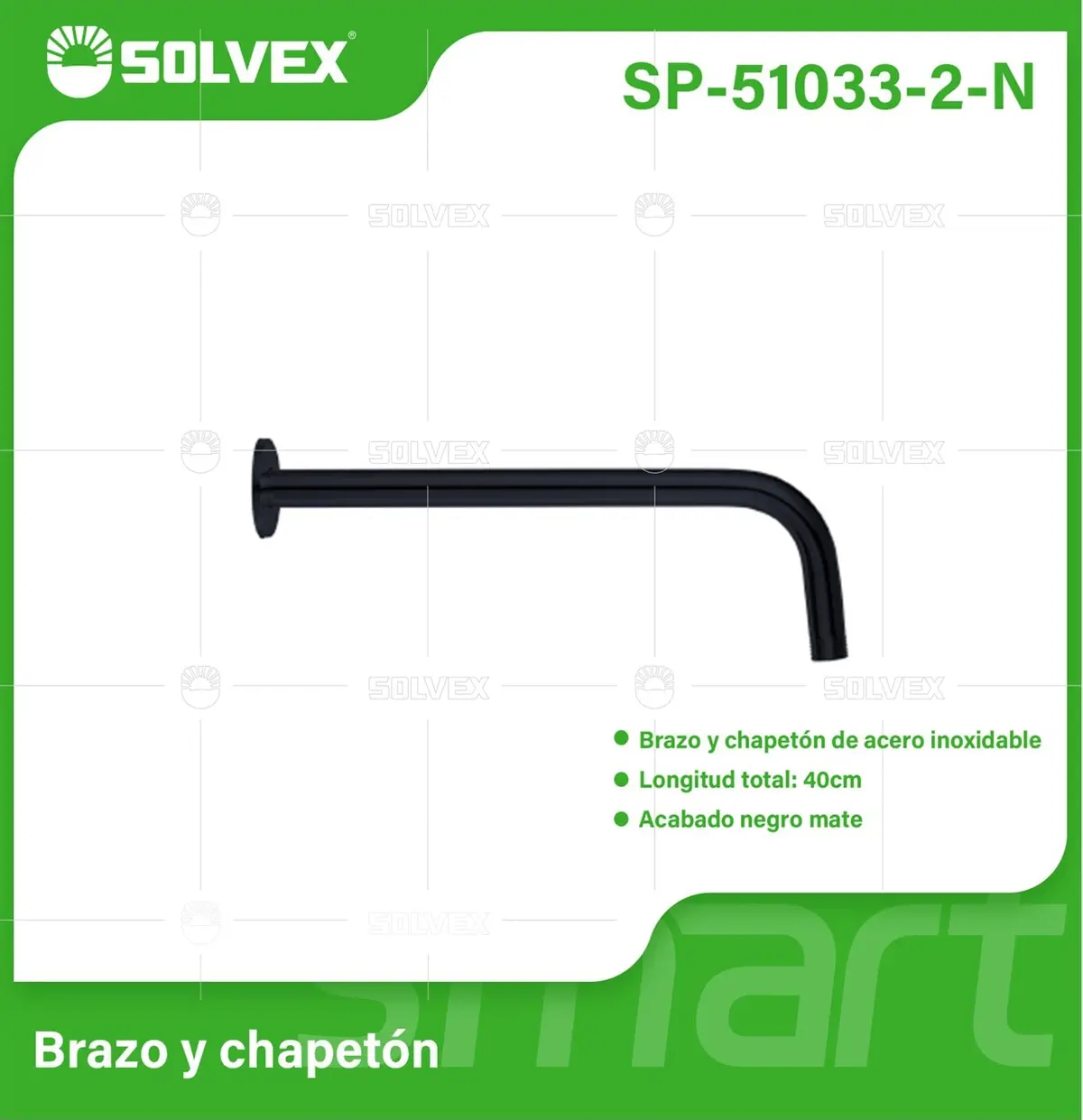 Brazo De Ducha 40 Cm. Tubo De Acero Inoxidable Con Chapetón Para Regadera. Color Negro. 1