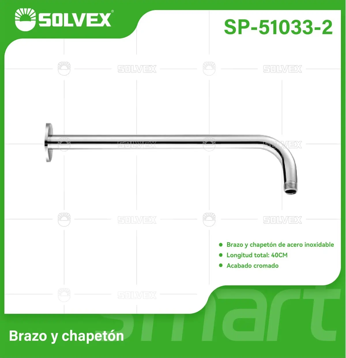Brazo De Ducha 40 Cm Cromado. Tubo De Acero Inoxidable Con Chapetón Para Regadera. 1