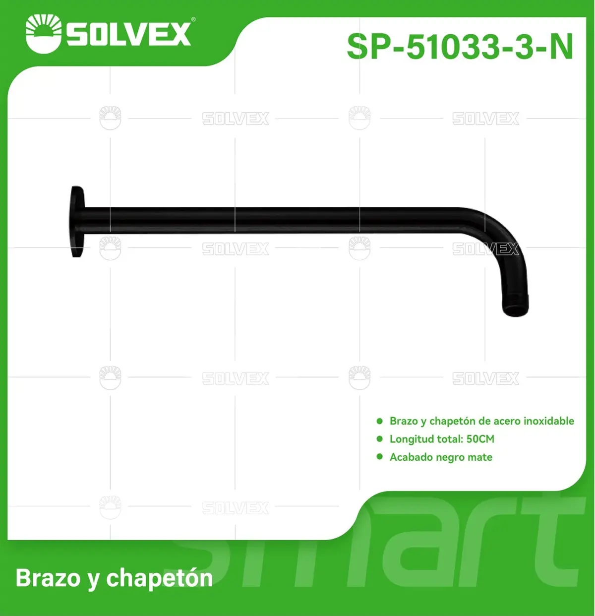 Brazo De Ducha 50 Cm. Tubo De Acero Inoxidable Con Chapetón Para Regadera. Color Negro. 1