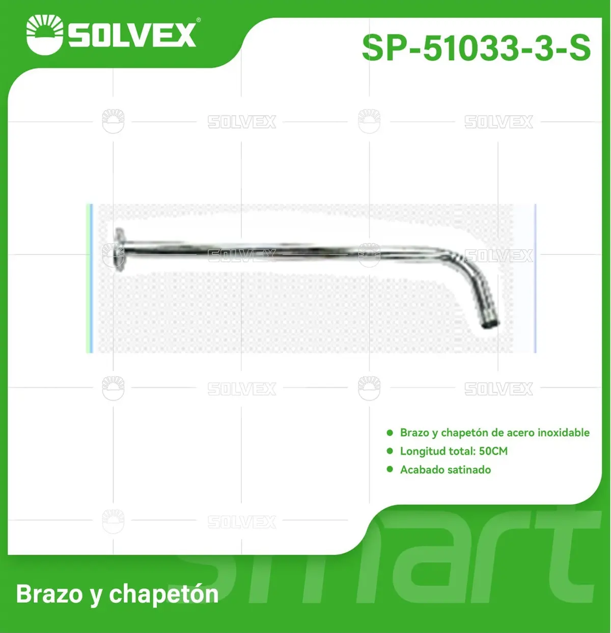 Brazo De Ducha 50 Cm Satinado. Tubo De Acero Inoxidable Con Chapetón Para Regadera. 1