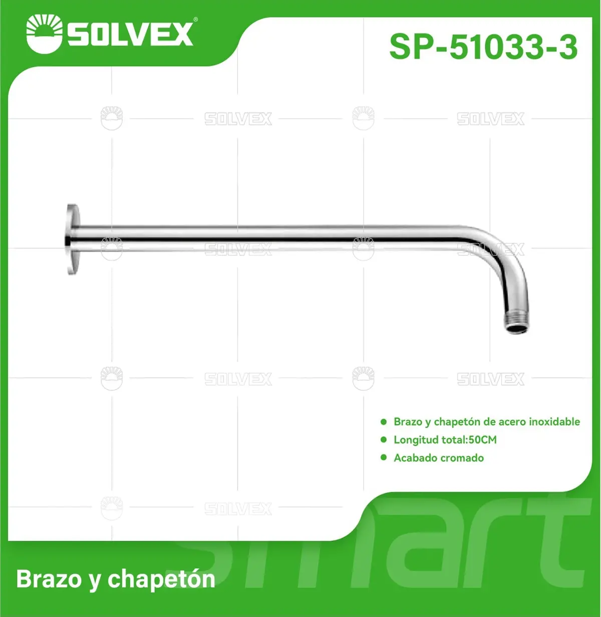 Brazo De Ducha 50 Cm Cromado. Tubo De Acero Inoxidable Con Chapetón Para Regadera. 1