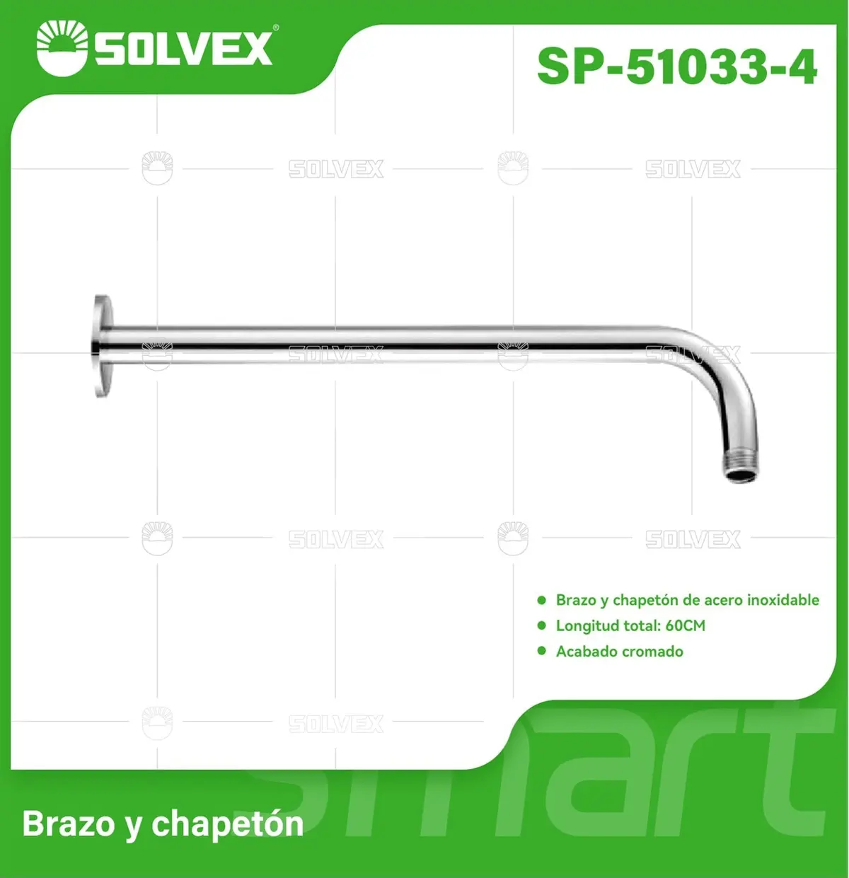 Brazo De Ducha 60 Cm Cromado. Tubo De Acero Inoxidable Con Chapetón Para Regadera. 1