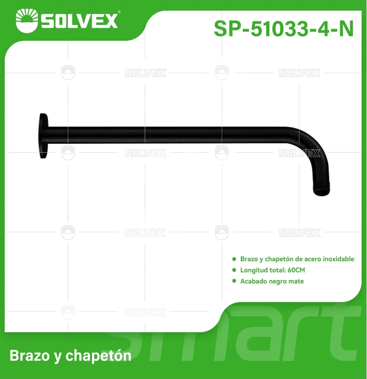 Brazo De Ducha 60 Cm. Tubo De Acero Inoxidable Con Chapetón Para Regadera. Color Negro. 1
