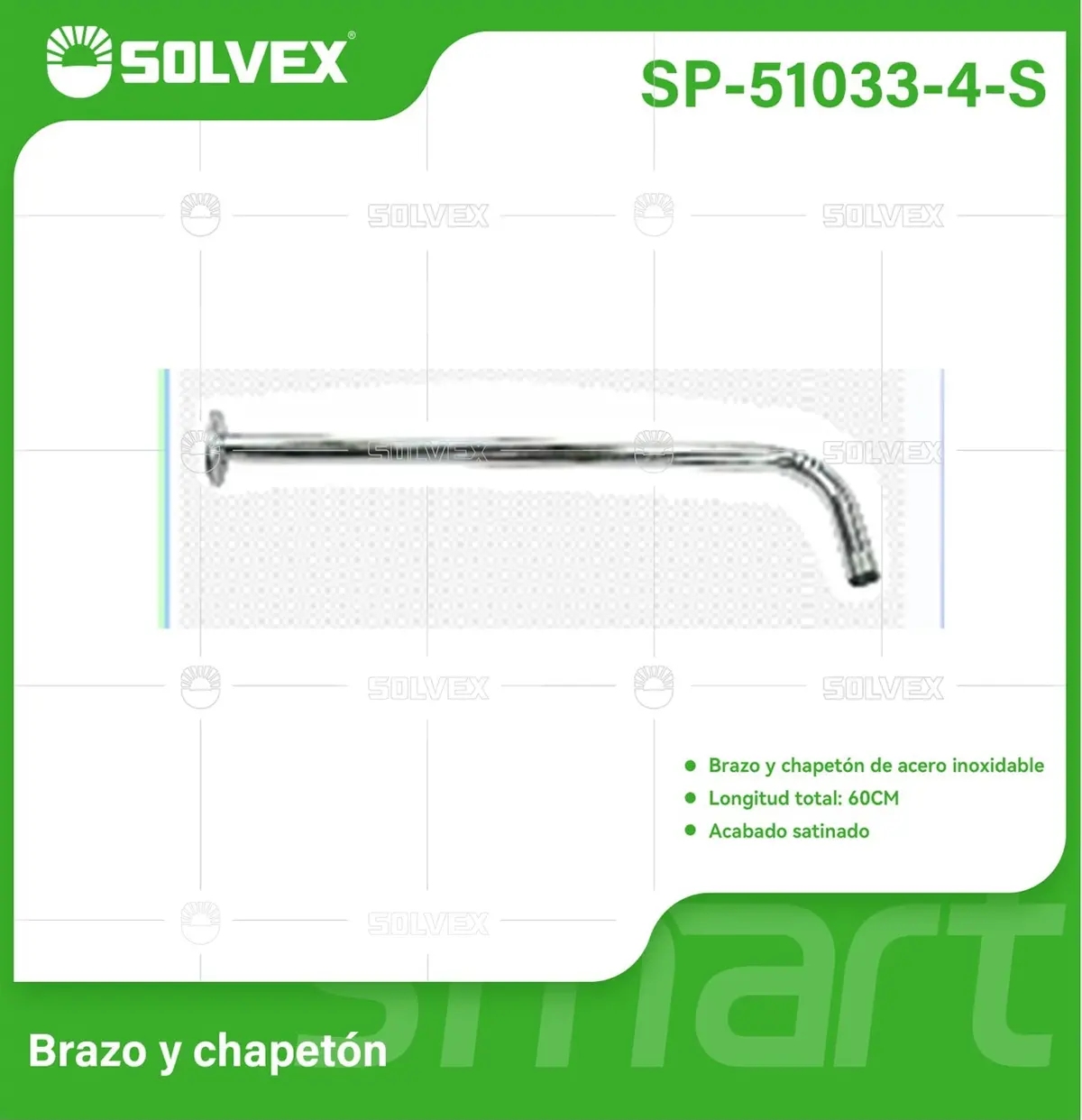 Brazo De Ducha 60 Cm Satinado. Tubo De Acero Inoxidable Con Chapetón Para Regadera. 1