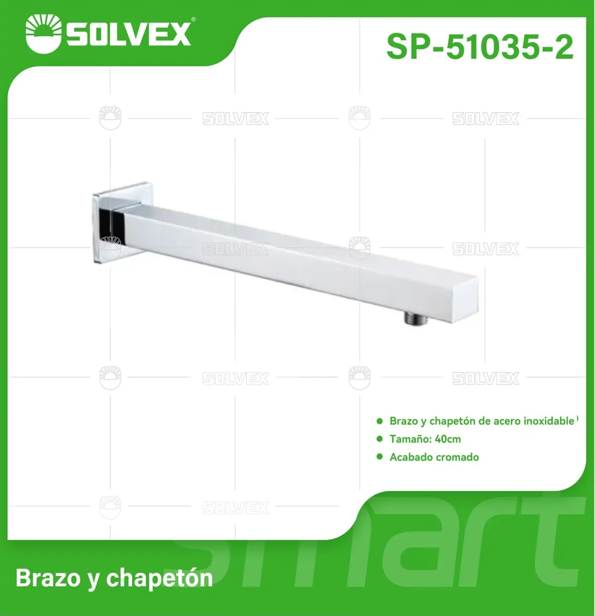 Brazo De Ducha Cuadrado 40 Cm Cromado. Tubo De Acero Inoxidable Con Chapetón Para Regadera. 1