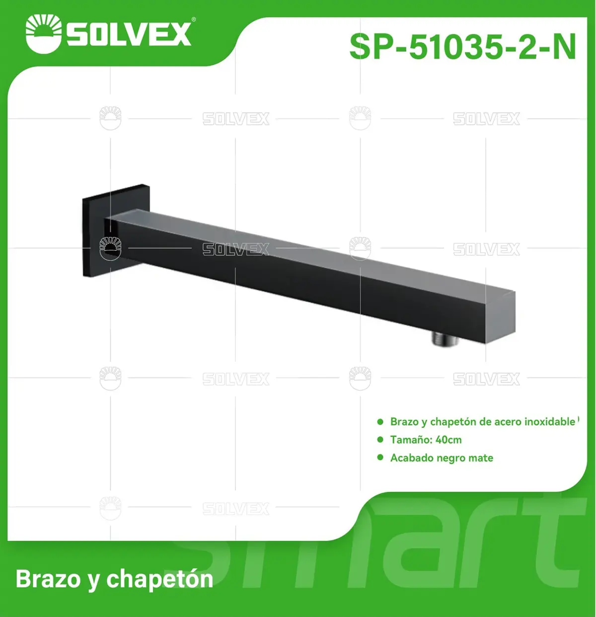 Brazo De Ducha Cuadrado 40 Cm. Tubo De Acero Inoxidable Con Chapetón Para Regadera. Color Negro. 1
