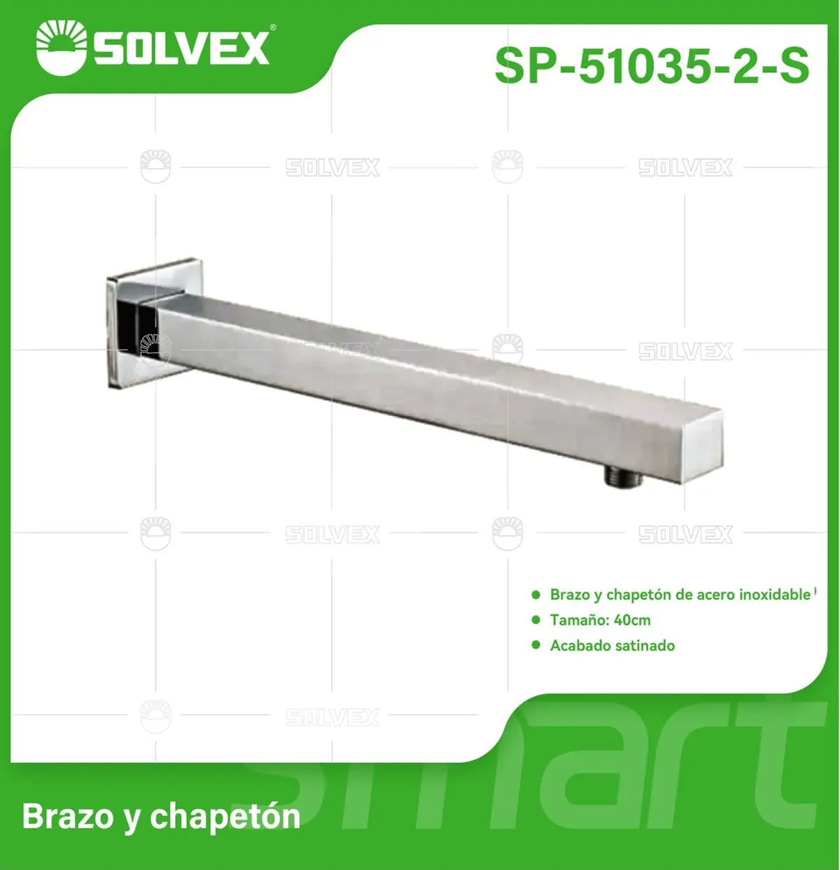 Brazo De Ducha Cuadrado 40 Cm. Tubo De Acero Inoxidable Con Chapetón Para Regadera. Acabado Satinado. 1