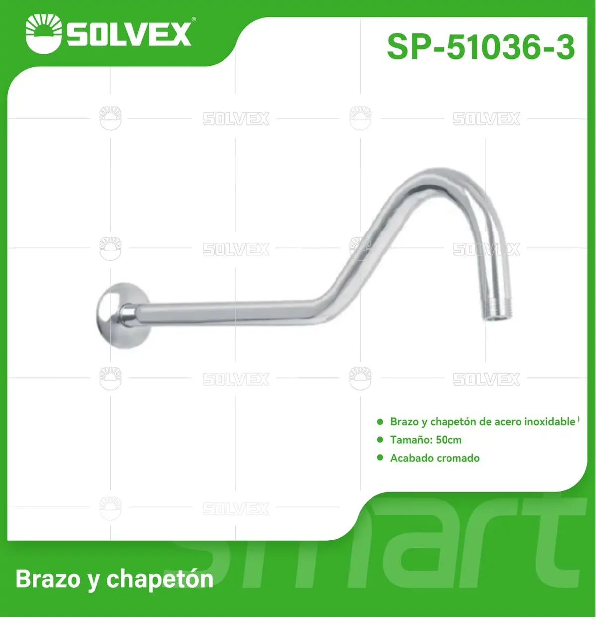 Brazo De Ducha Curvo 50 Cm. Tubo De Acero Inoxidable Con Chapetón Para Regadera. Acabado Cromado. 1