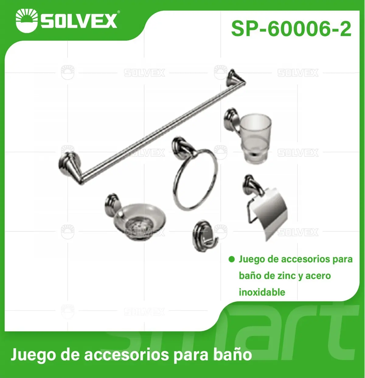 Accesorios Para Baño. Set De 6 Piezas. Acero Inoxidable Y Zinc Con Acabado Satinado Cepillado. 1