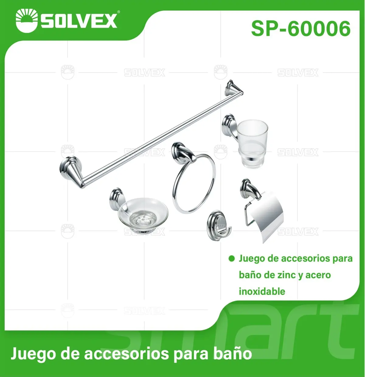 Accesorios Para Baño. Set De 6 Piezas. Acero Inoxidable Y Zinc Con Acabado Cromado Brillante. 1