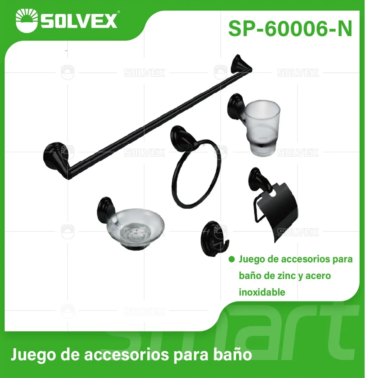 Accesorios Para Baño. Set De 6 Piezas. Acero Inoxidable Y Zinc. Color Negro. 1