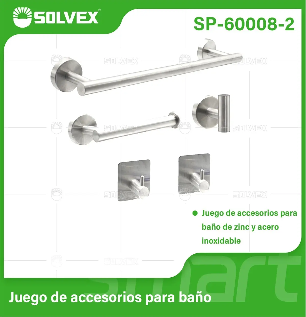 Accesorios Para Baño. Set De 5 Piezas. Acero Inoxidable Y Zinc. Acabado Satinado Cepillado. 1