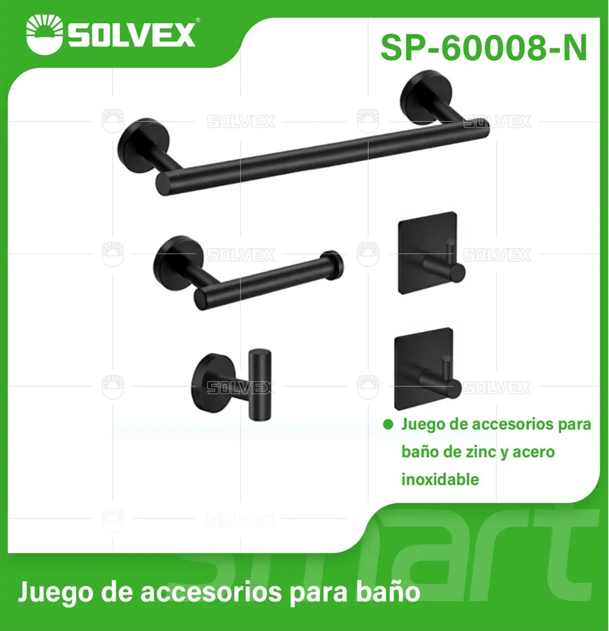 Accesorios Para Baño. Set De 5 Piezas. Acero Inoxidable Y Zinc. Color Negro. 1