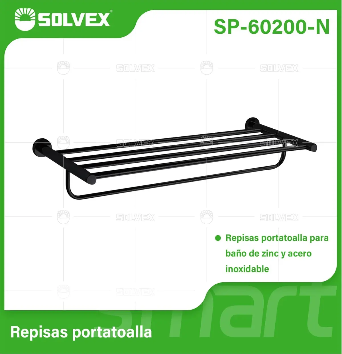 Toallero Repisa De Pared Para Baño. Acero Inoxidable Y Zinc. Color Negro. 1