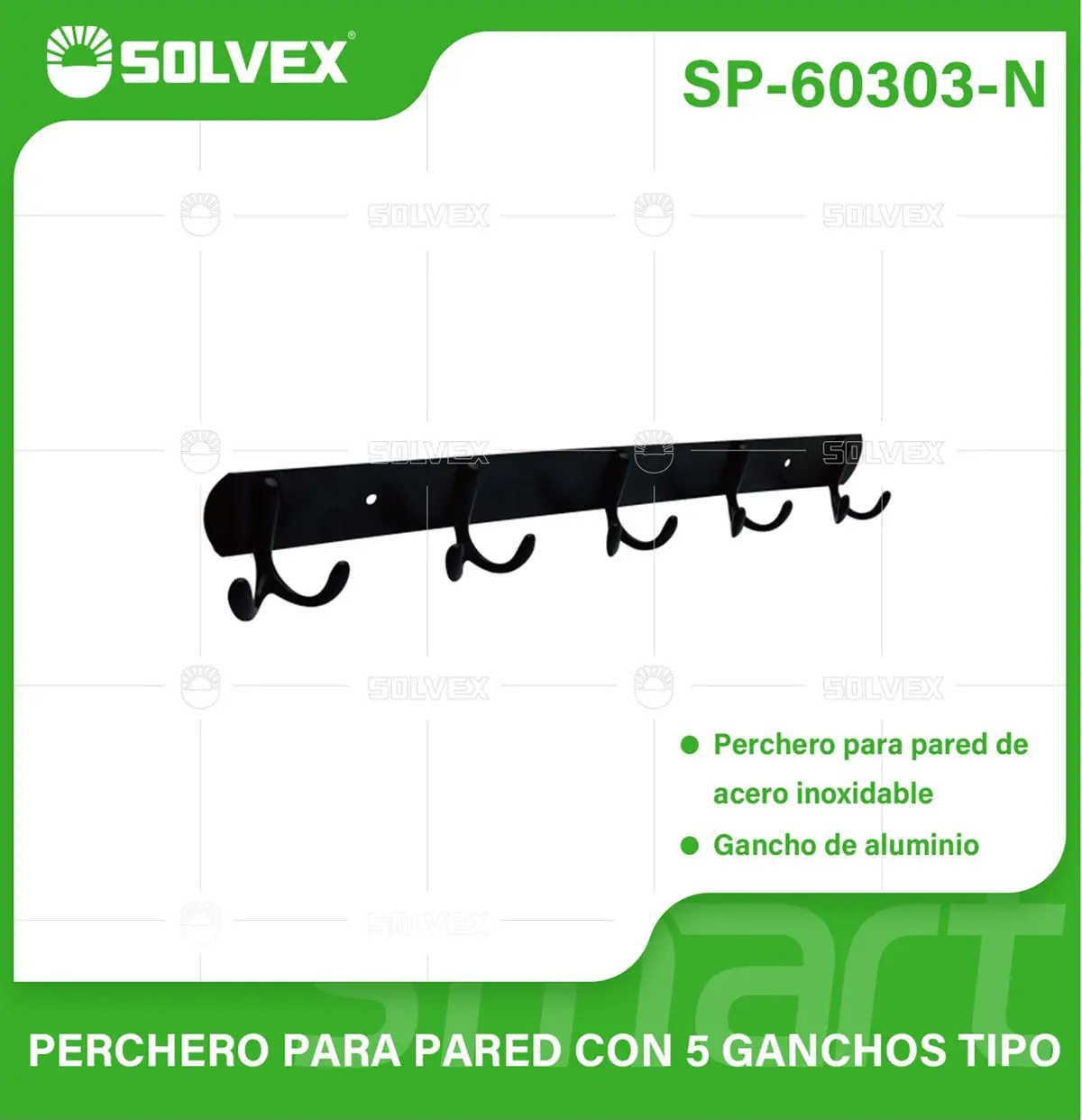 Perchero De Pared Con 5 Ganchos. Acero Inoxidable Y Aluminio. Color Negro. Ideal Para Toallas O Ropa. 1