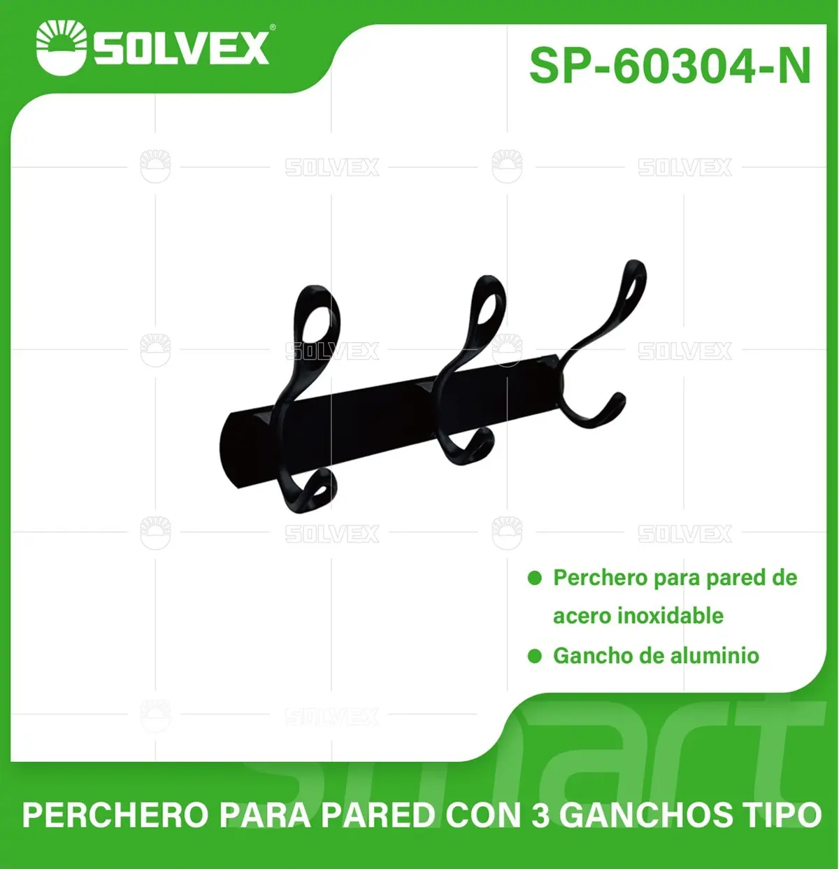Perchero De Pared Con 3 Ganchos Dobles. Acero Inoxidable Y Aluminio. Ideal Para Toallas O Ropa. Color Negro. 1