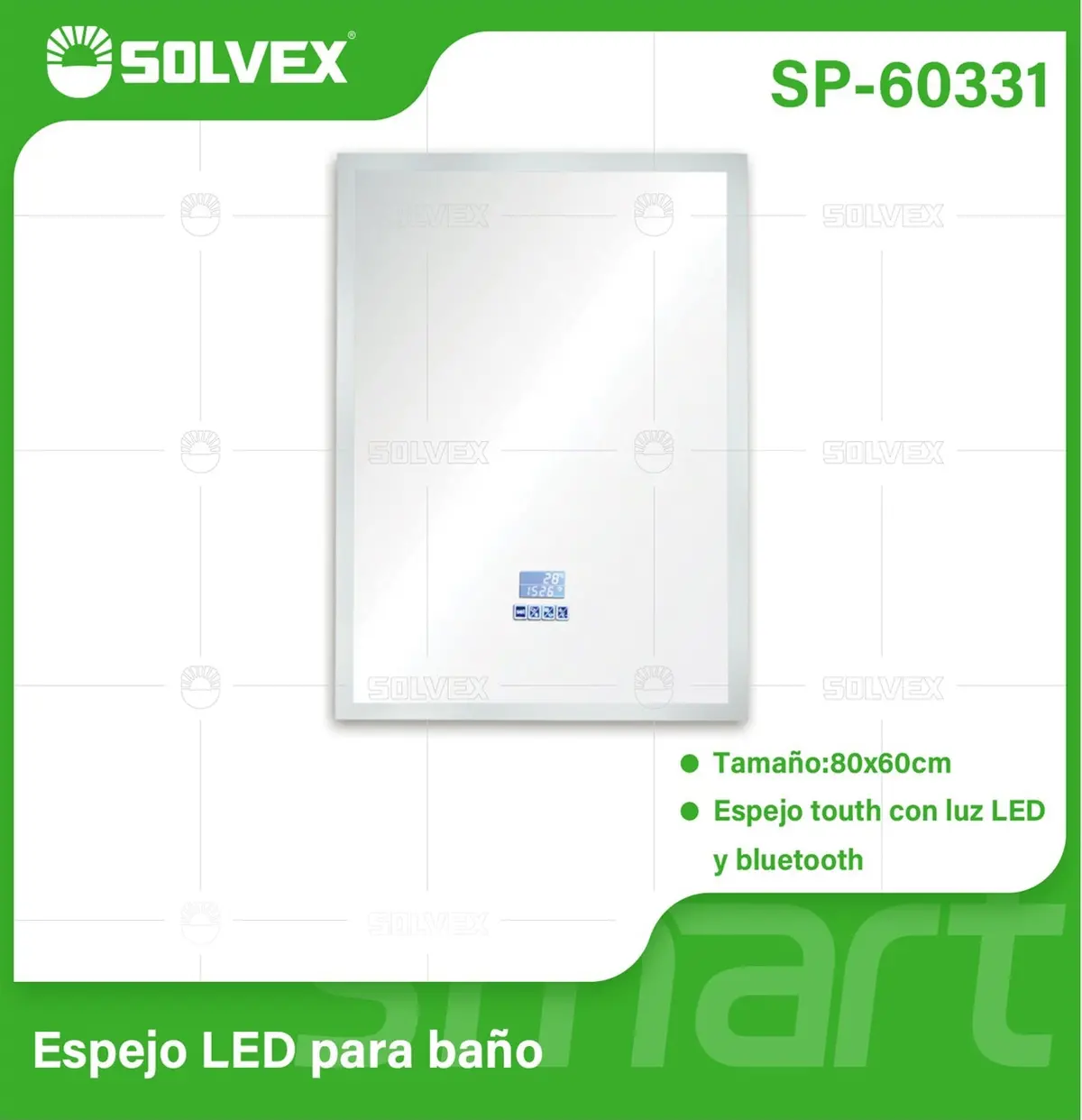 Espejo Led Rectangular 80X60 Cm Con Luz Led De 3 Tonos, Botón Táctil, Función Antiempañante Y Bocina Bluetooth Integrada. 1