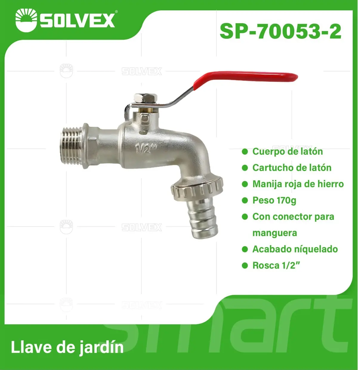 Llave De Jardín 1/2" Con Coupling Para Manguera Sin Rosca De Salida, Con Palanca De Medio Giro. 1