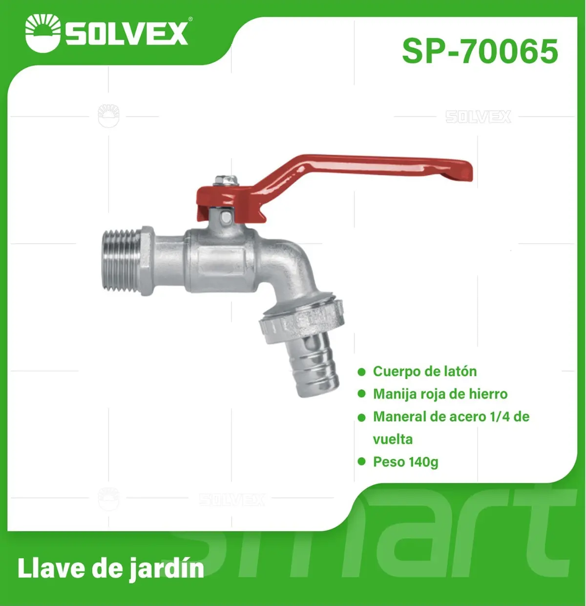 Llave De Jardín 1/2" Para Manguera Con Coupling Estriado Y Palanca De 1/4 De Vuelta. Uso En Tomas De Agua Y Riego. 1