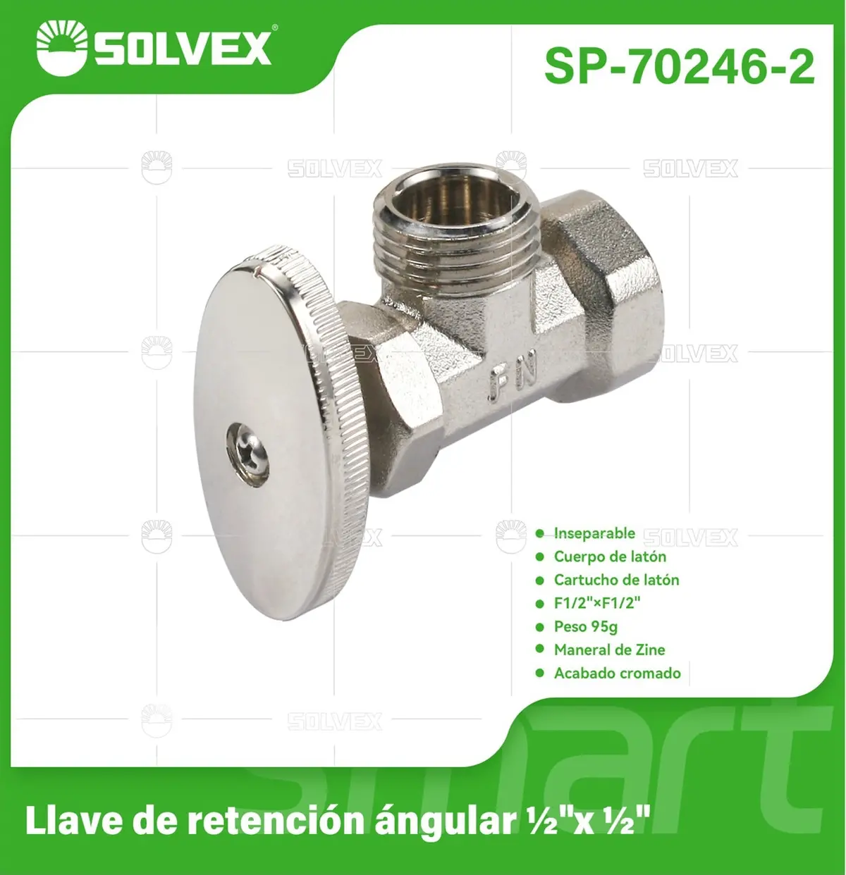 Llave De Ángulo 1/2" X 1/2" Para Agua Con Válvula De Retención Inseparable. Uso En Lavamanos Y Fregadores. Cromada. 1