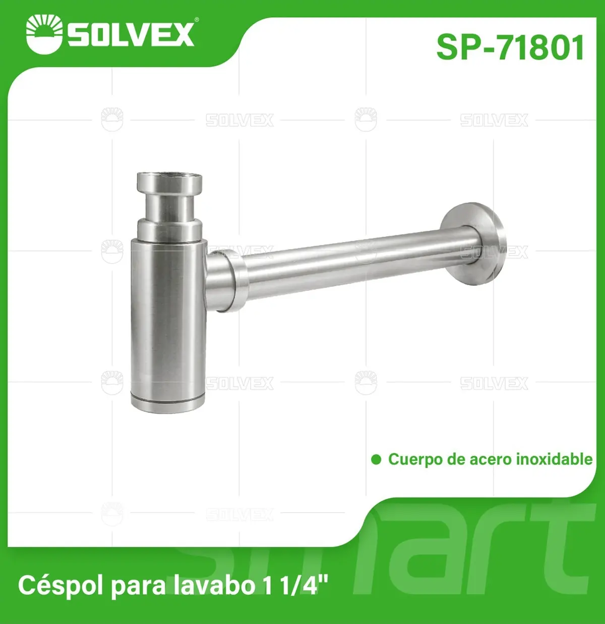 Trampa Para Lavamanos 1 1/4". Desagüe En Acero Inoxidable Con Acabado Satinado Y Sifón Antiobstrucción. 1