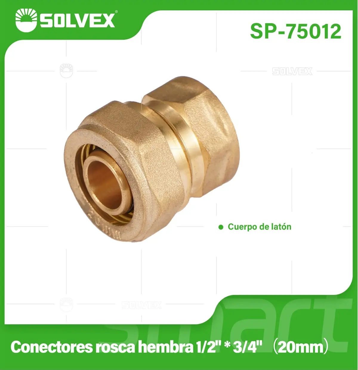 Conector De Compresión Roscado Hembra 1/2" X 3/4" (20 Mm) En Latón. Unión Para Agua Y Gas. 1